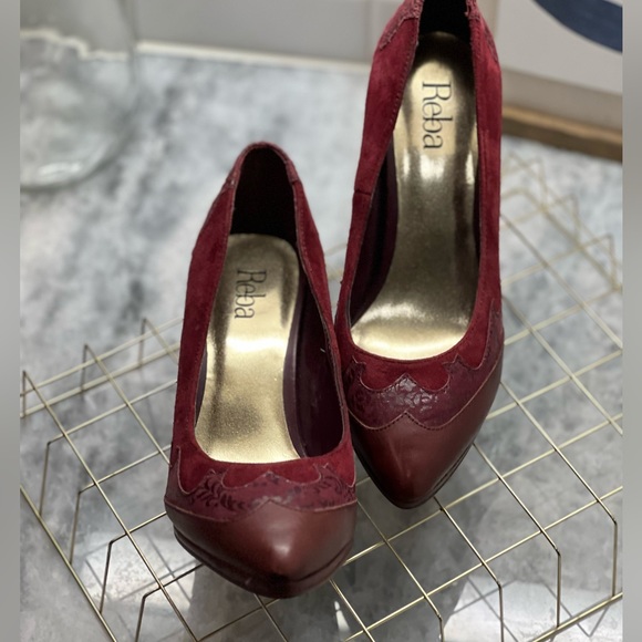 Reba Leather and Suede Burgundy Heels  - FREE SHIPPING - Picture 2 of 14